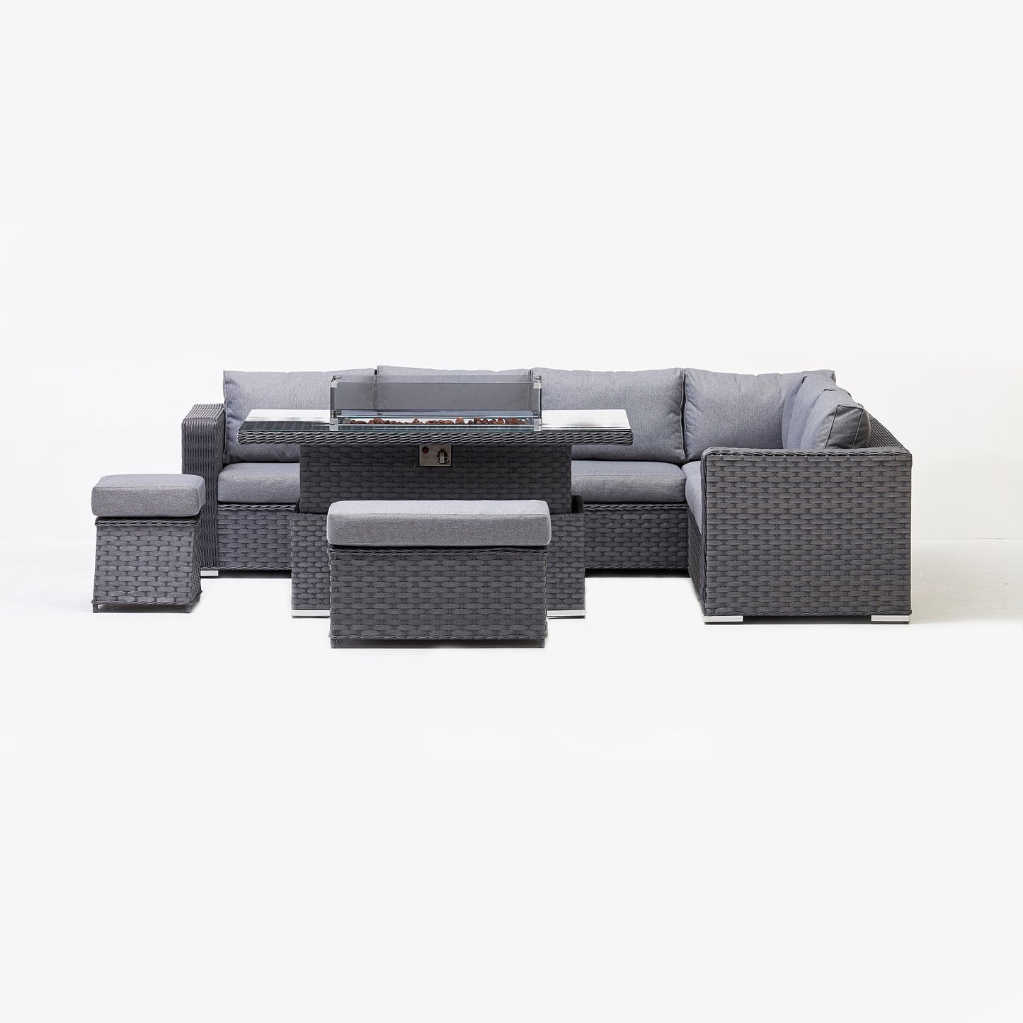 Rattan dining set with firepit