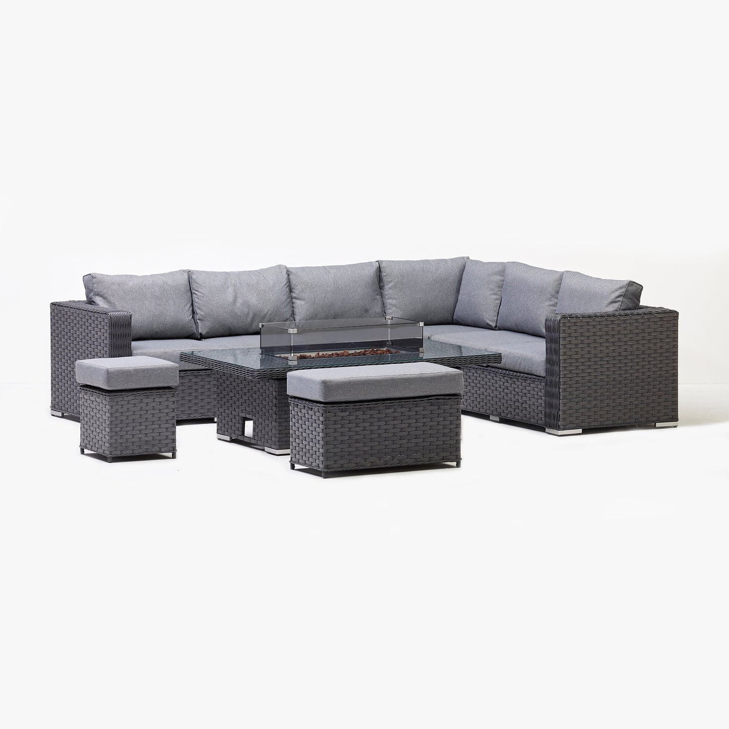 Rattan sofa dining set with firepit