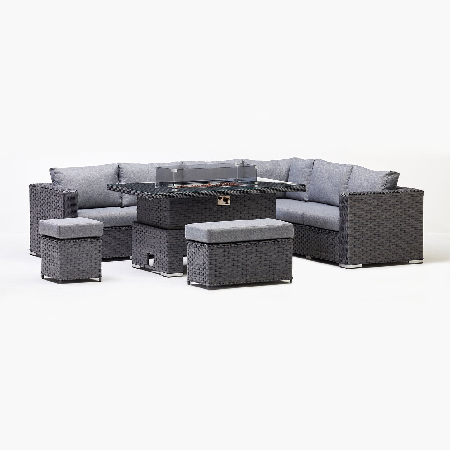 Rattan corner sofa with firepit
