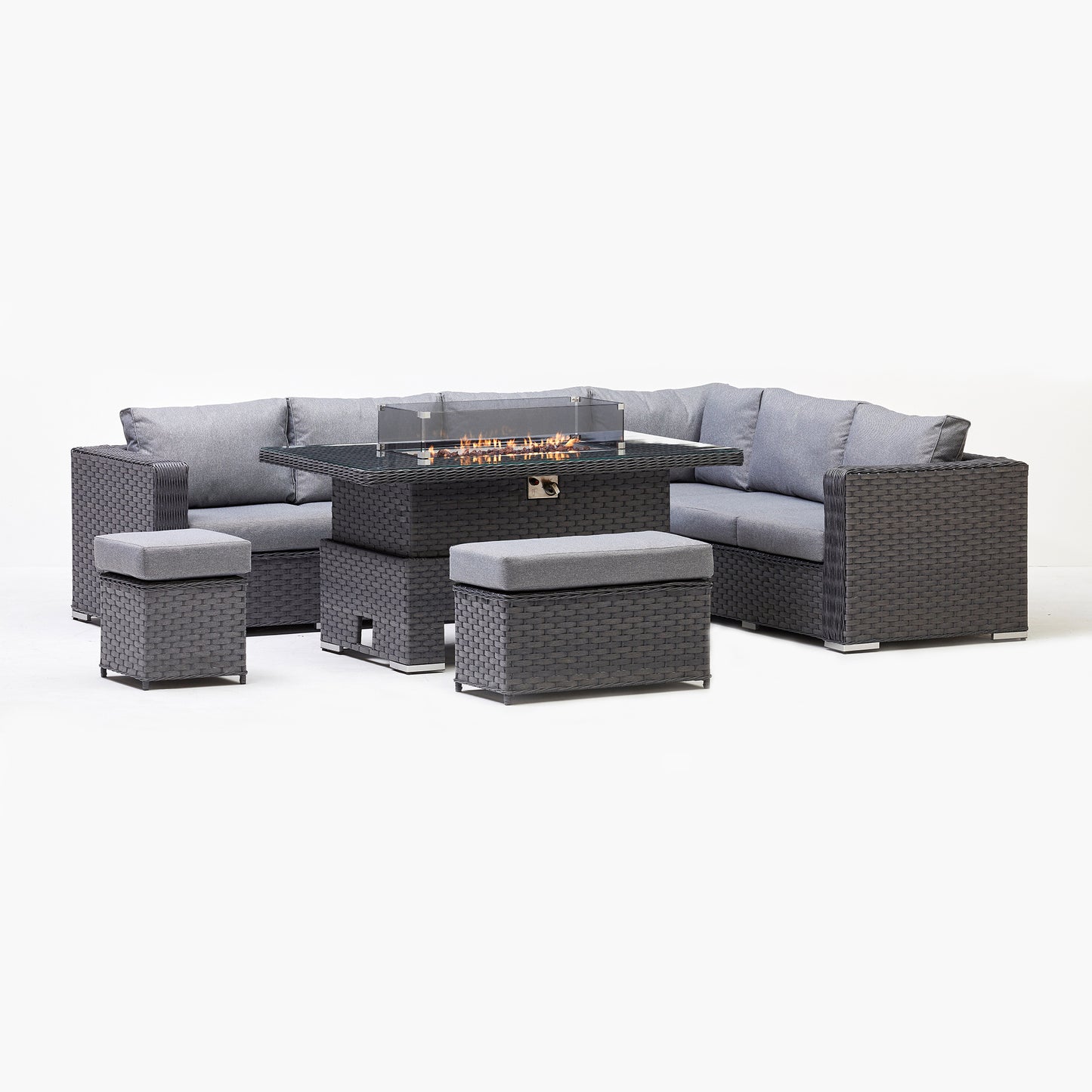 Rattan corner sofa with firepit