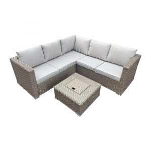 Rattan corner sofa set with ice bucket - brown