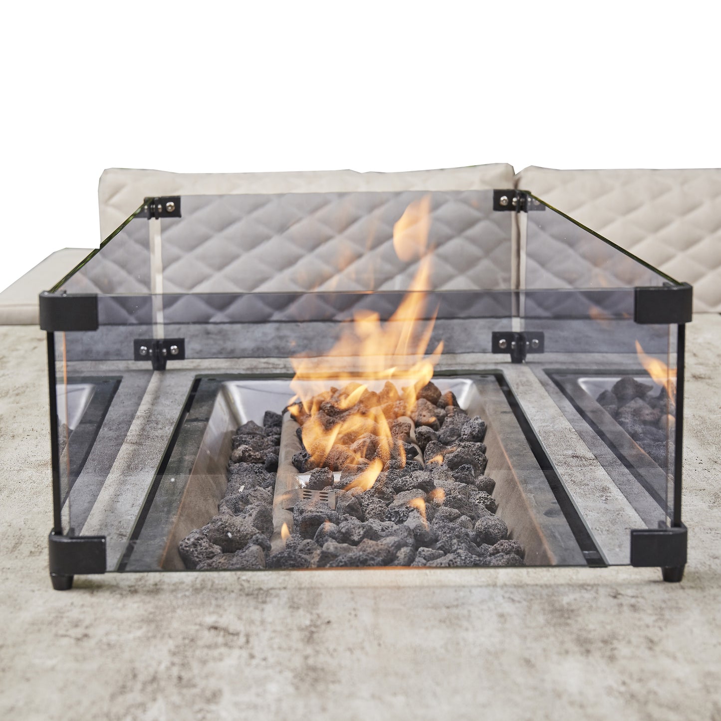 Modern L-Shaped 9-Seater Aluminium Patio Set with Fire Pit Table in Beige