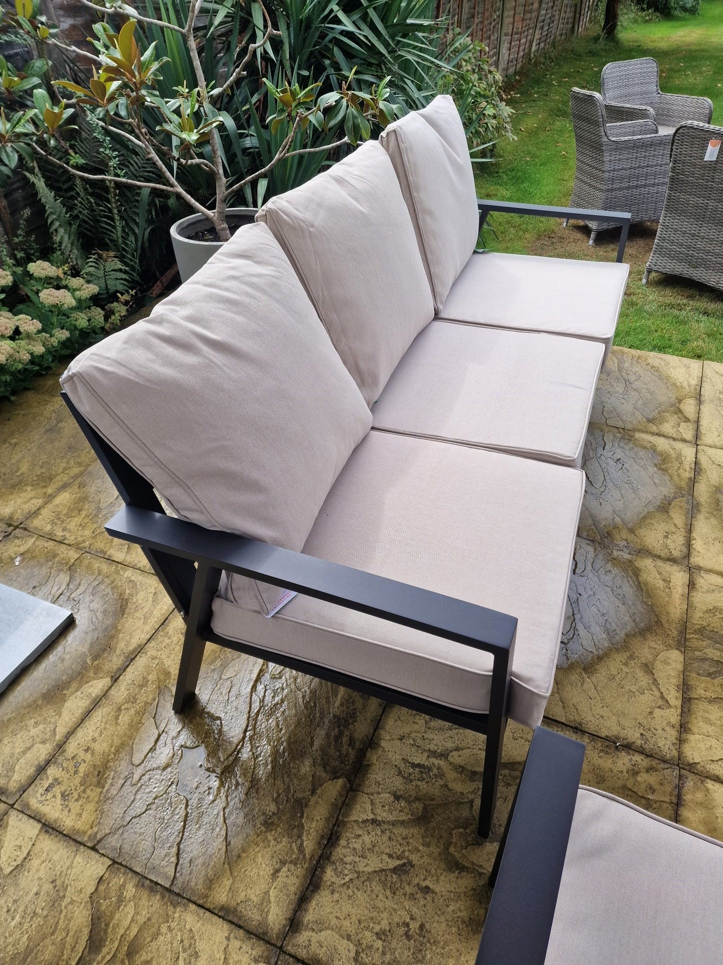 Sotogrande Aluminium Sofa Dining Set with Firepit - Beige
