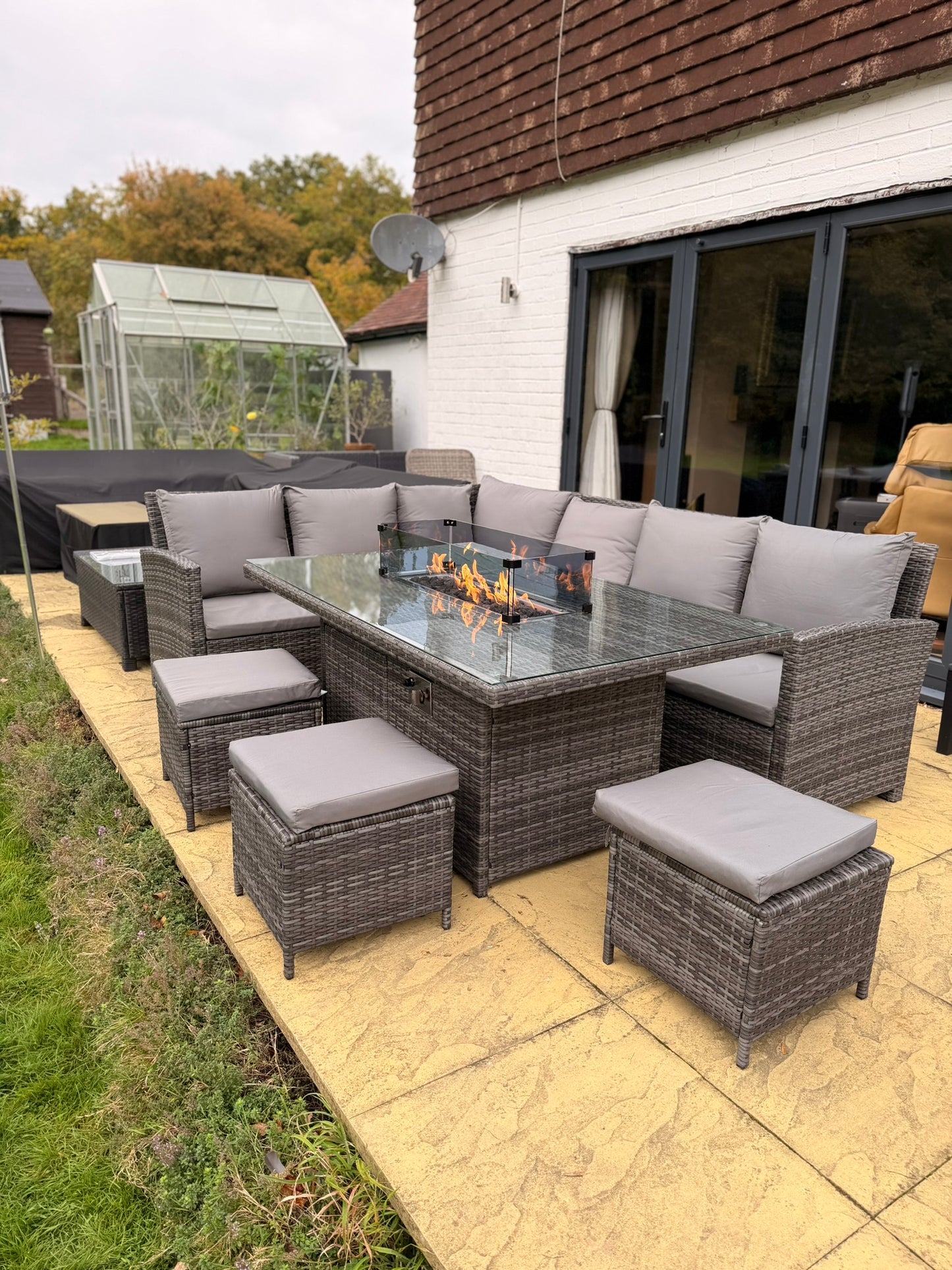 Rattan Corner Dining set with Firepit 9 Seats