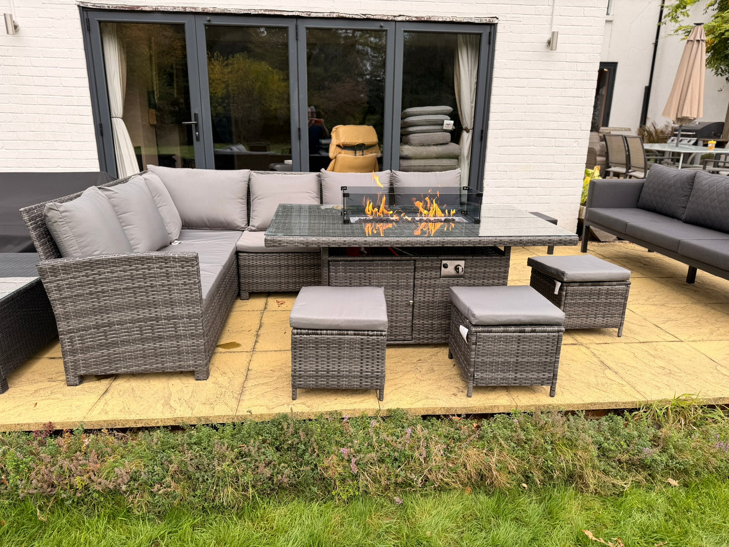 Rattan Corner Dining set with Firepit 9 Seats