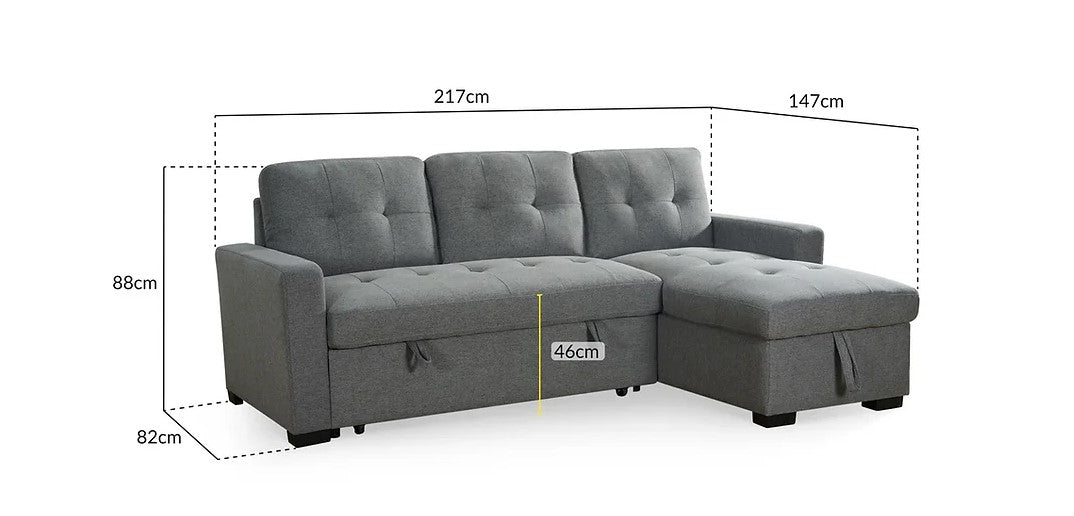 Florence L Shaped Sofa Bed Grey