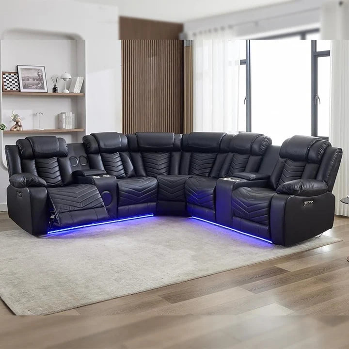 Zeus Leather Electric Recliners Corner Sofa
