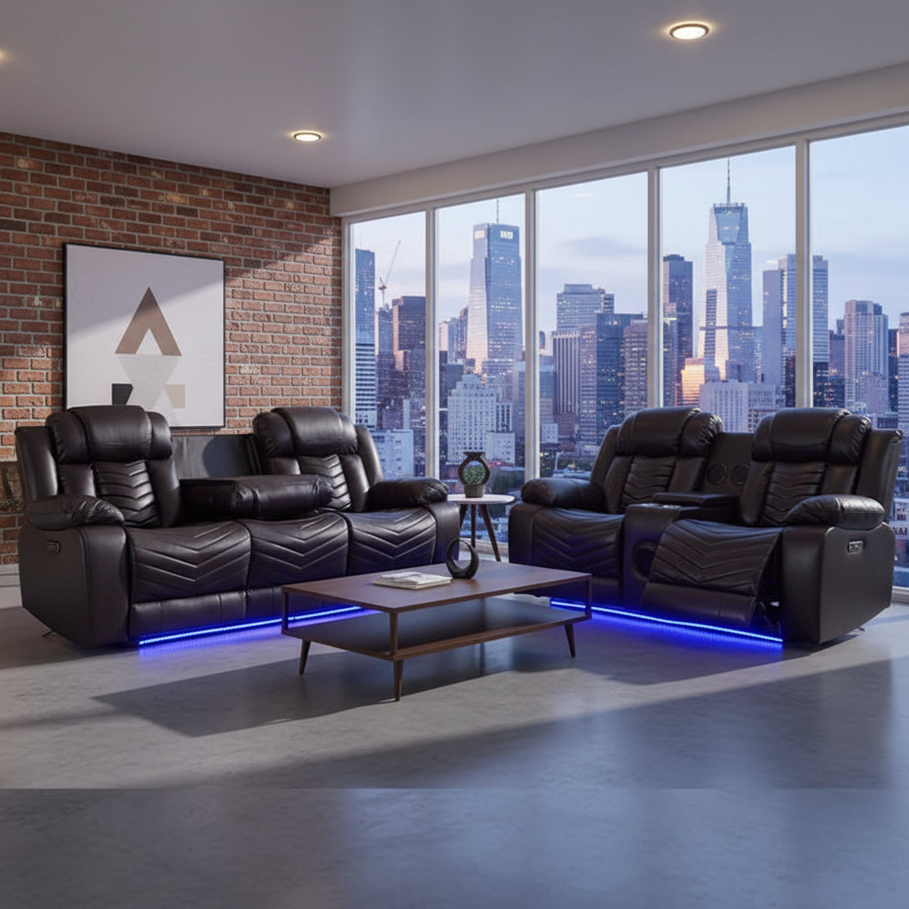 Zeus Leather Electric Recliners Sofa With Cupholders