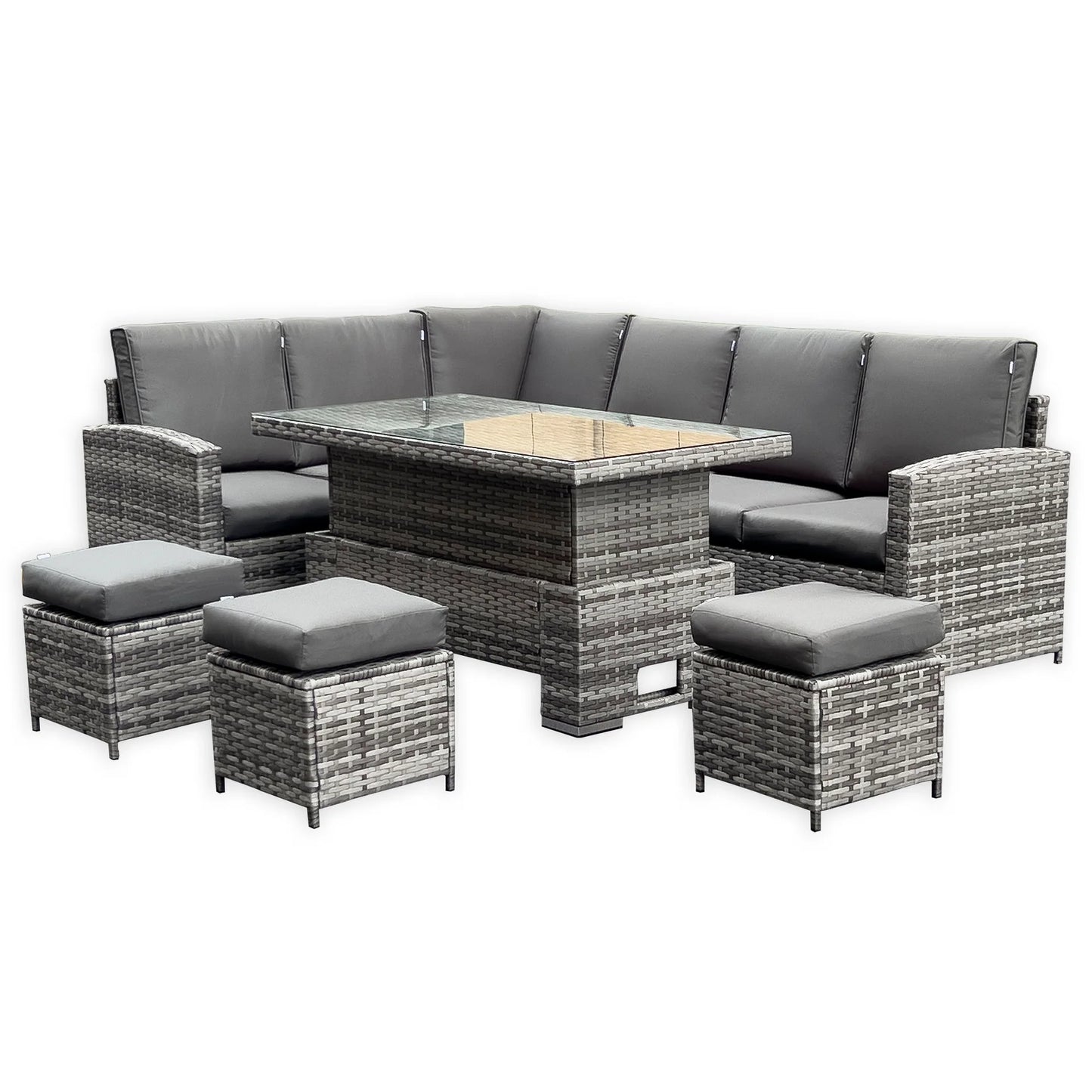 Henley High Back LHF Rattan Corner Dining Set with Rising Table – Premium Grey