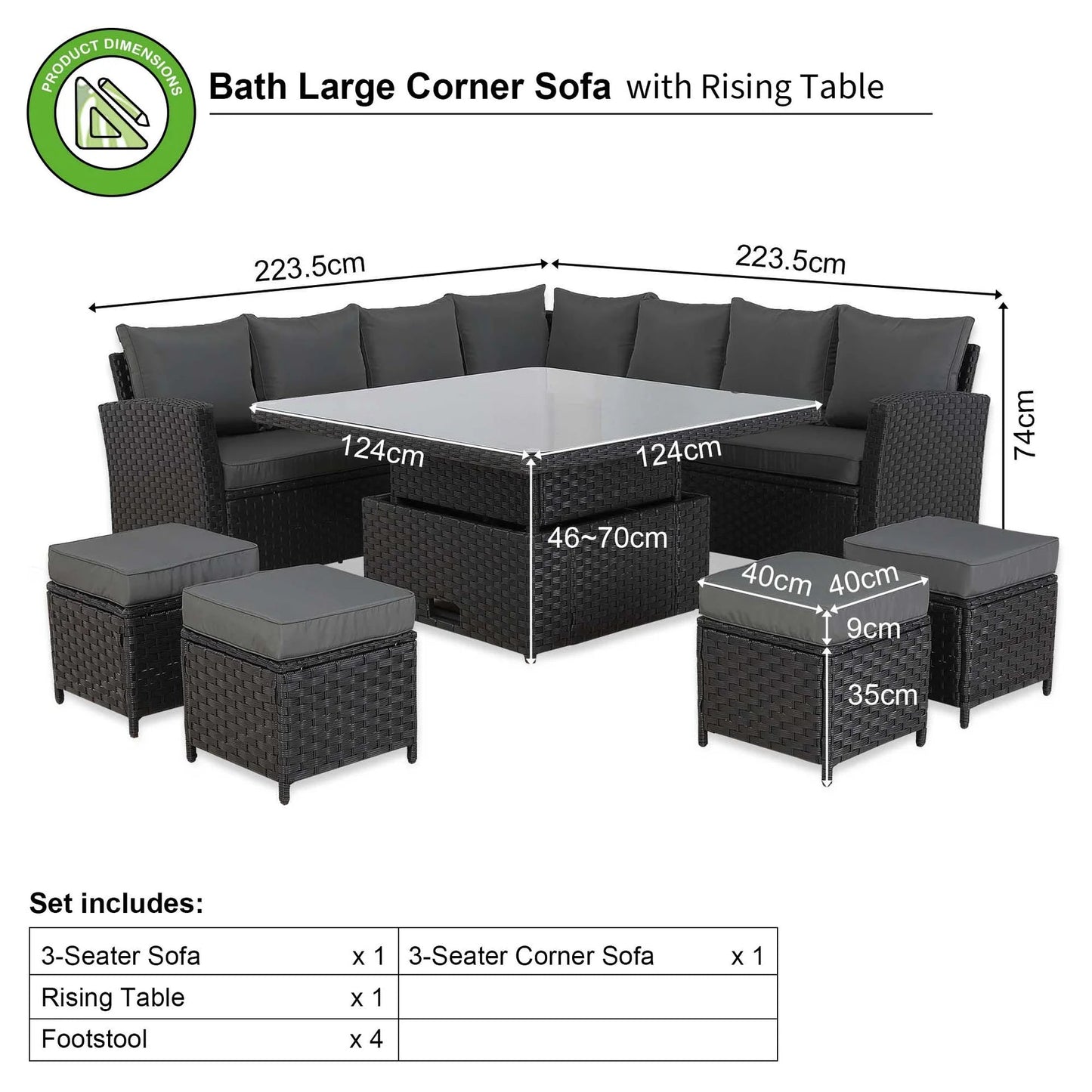 Bath 11 Seater L Shaped High Back Garden Furniture set