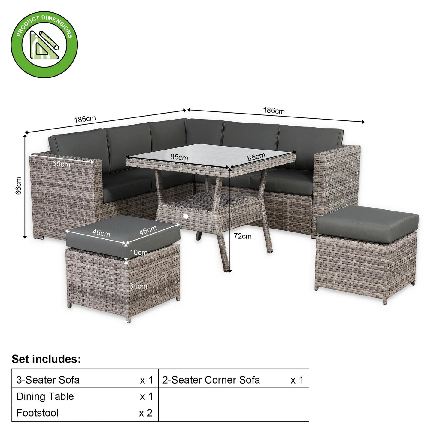 Lille corner sofa set with 2 stools, full room view
