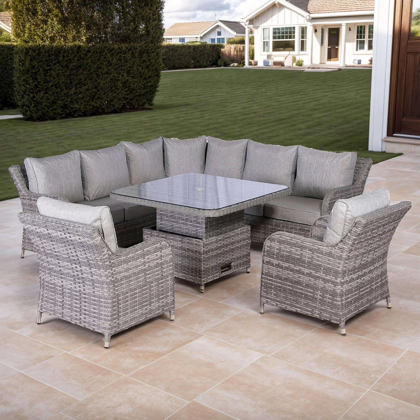 Sicily Aluminium Round Corner set with 2 Chairs