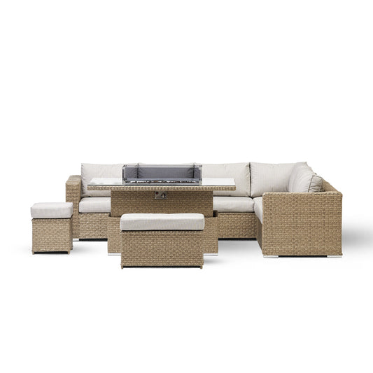 Rattan sofa set with firepit