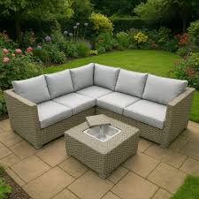 Rattan corner sofa set with ice bucket - brown