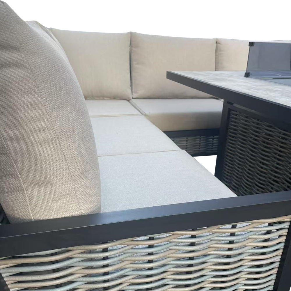 Corner sofa 9-Seater Aluminium Dining Set with Fire Pit Table