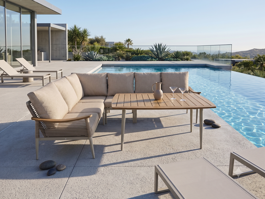 Contemporary Rope Weave Garden Sectional Sofa and Dining Table Set