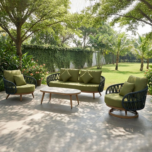 Luna Olive Green Rope Sofa Set with Green Cushions