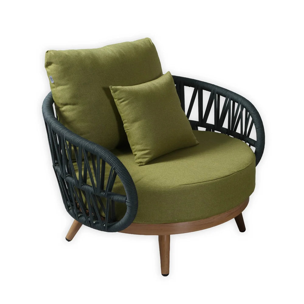 Luna Olive Green Rope Sofa Set with Green Cushions