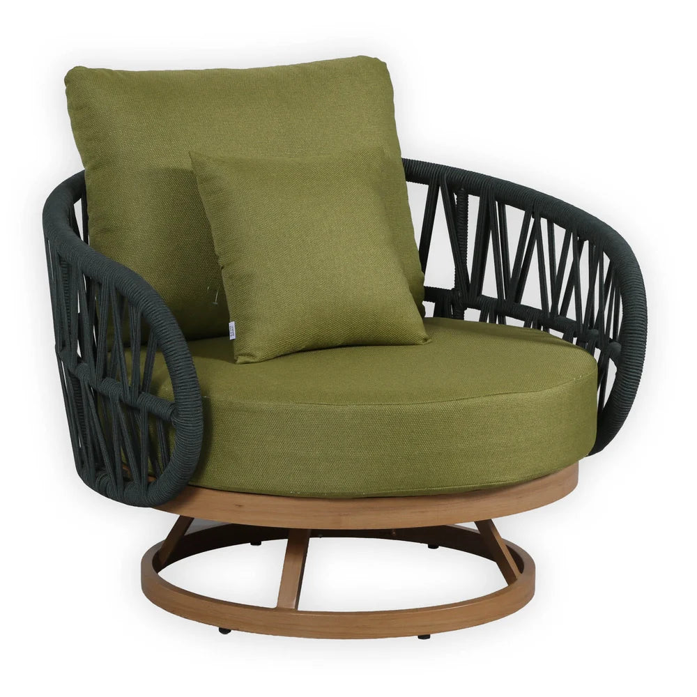 Luna Olive Green Rope Sofa Set with Green Cushions