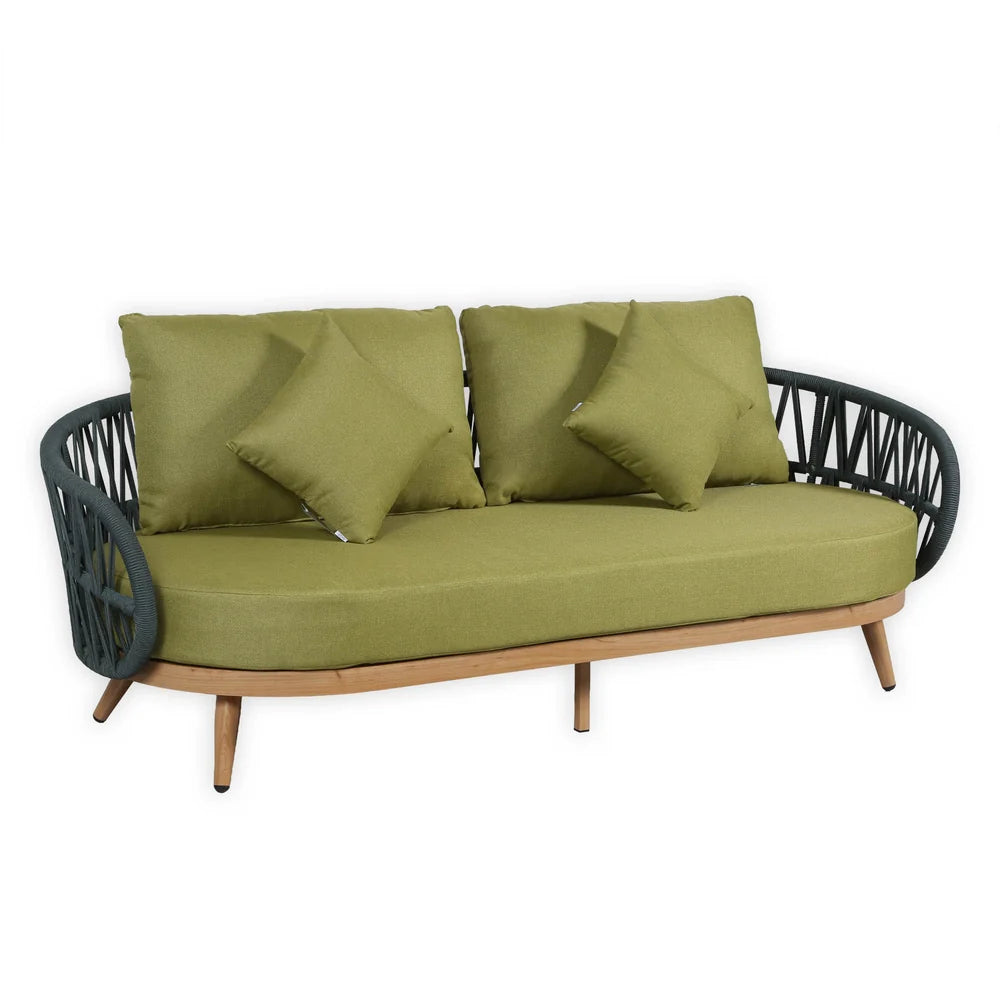 Luna Olive Green Rope Sofa Set with Green Cushions
