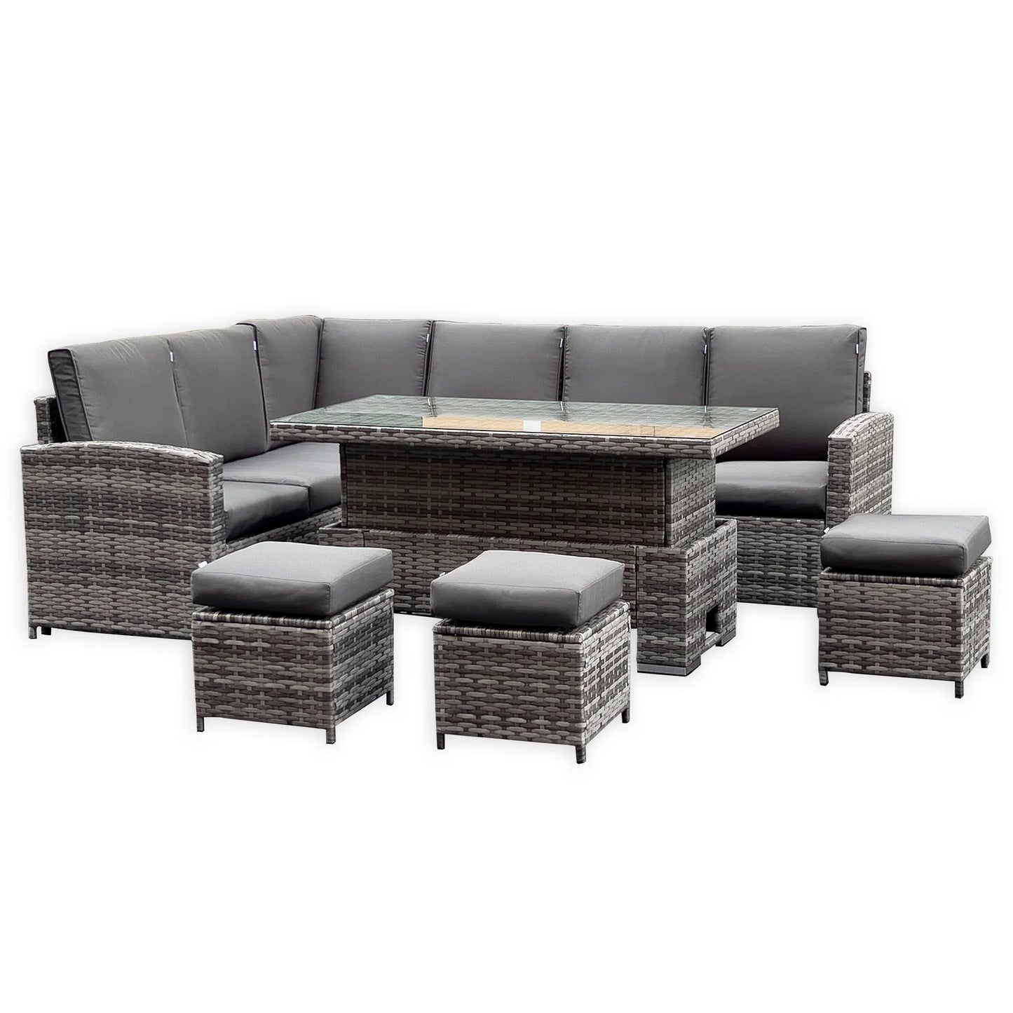 Henley High Back LHF Rattan Corner Dining Set with Rising Table – Premium Grey