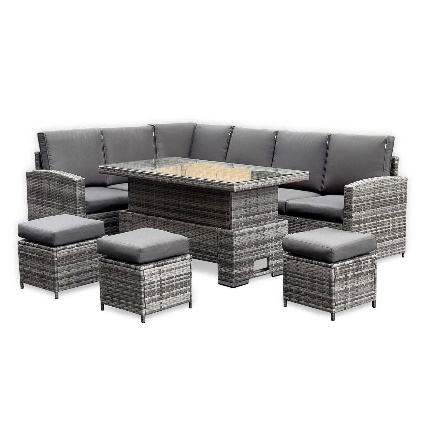 Henley High Back LHF Rattan Corner Dining Set with Rising Table – Premium Grey