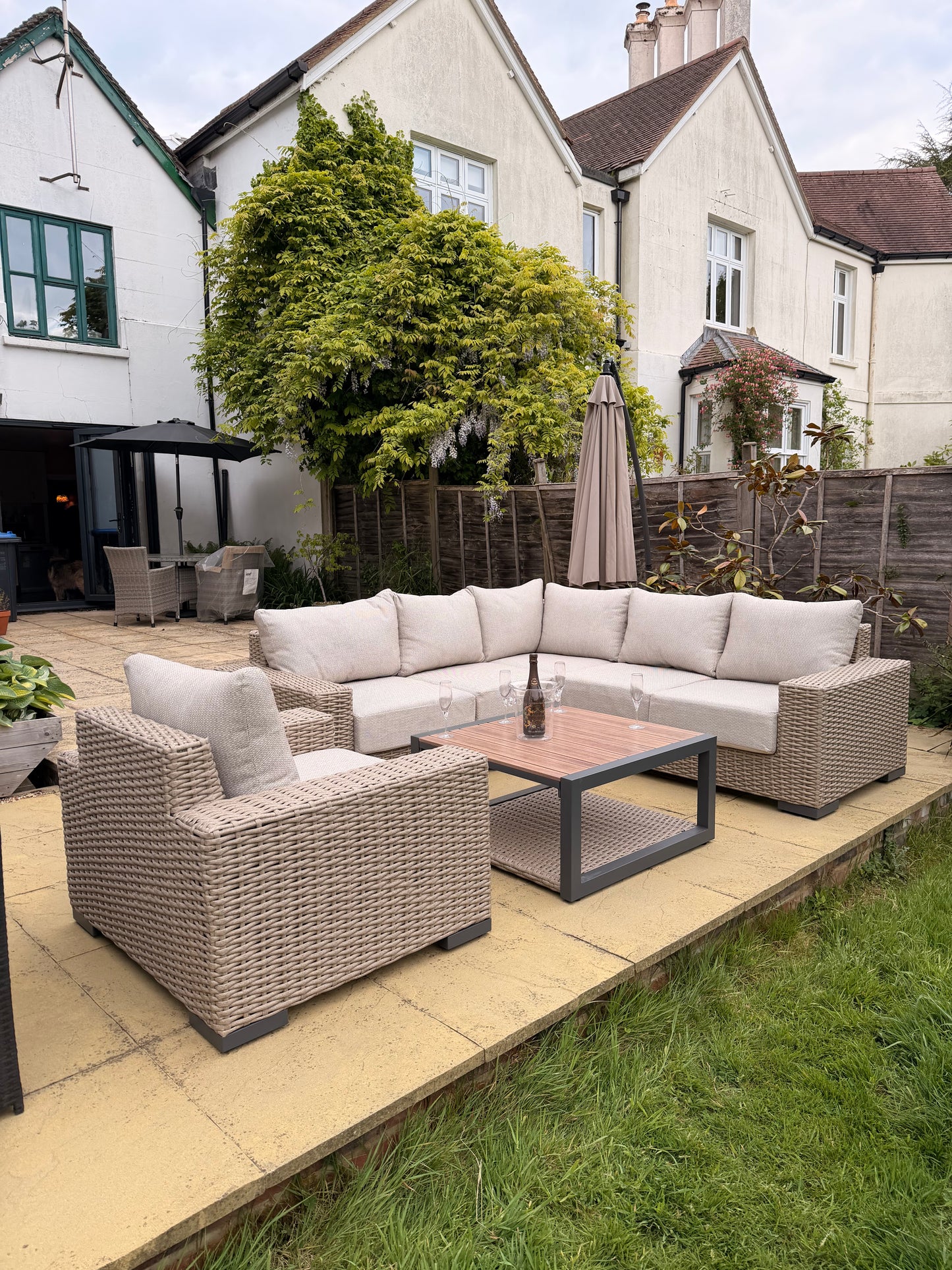 Chunky Rattan Rafi Corner Sofa with Armchair and Coffee Table