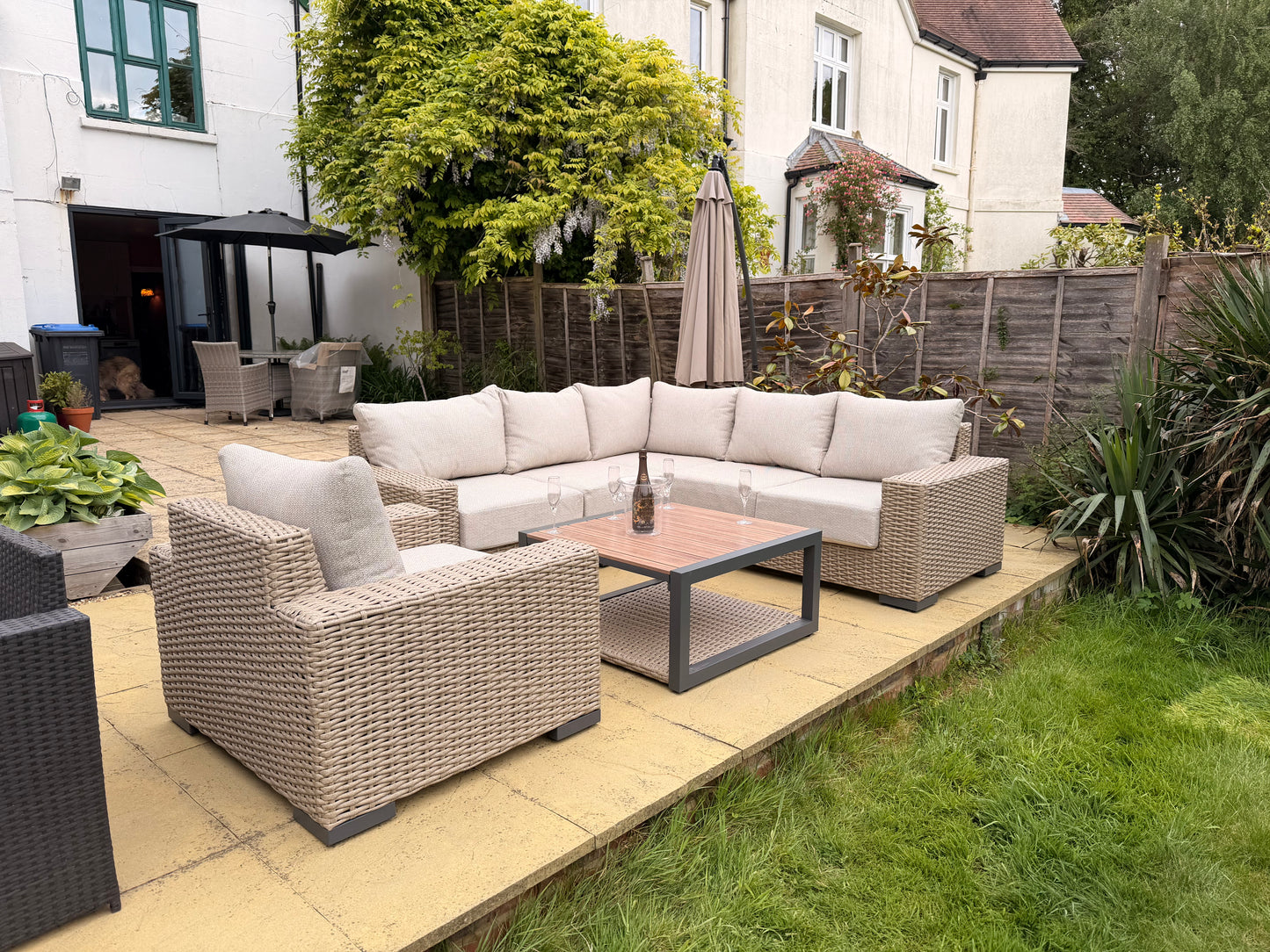 Chunky Rattan Rafi Corner Sofa with Armchair and Coffee Table