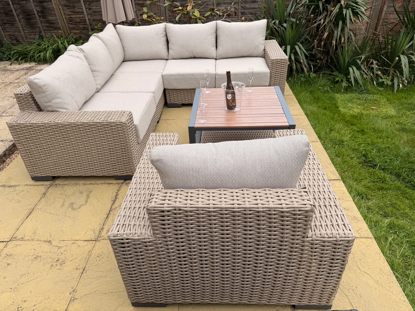 Chunky Rattan Rafi Corner Sofa with Armchair and Coffee Table