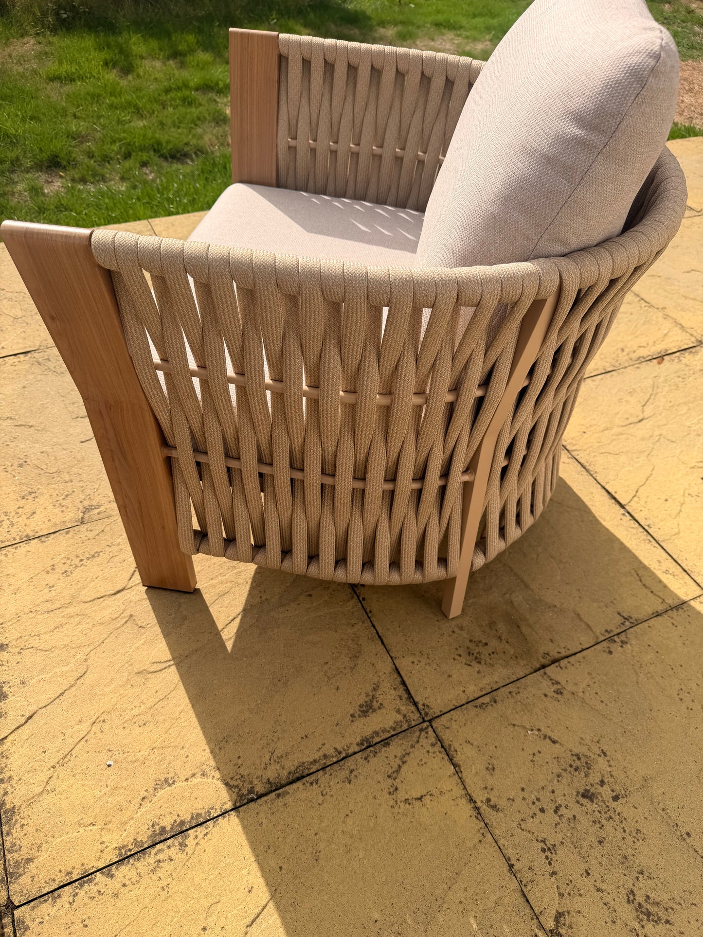 Orion Range Beige Rope & Wood-Effect Aluminium Frame Sofa Set with Beige cushions