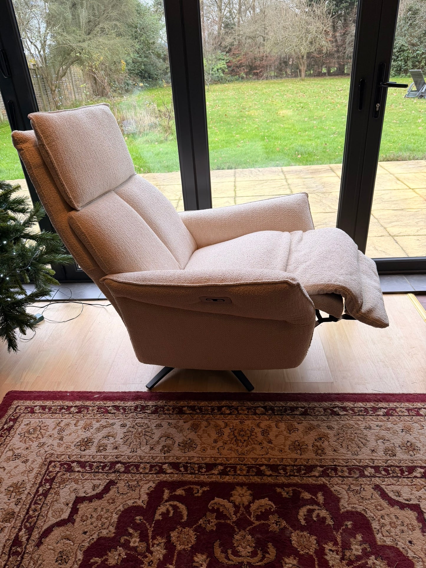 Savannah Swivel Recliner & Integrated Footstool in Vanilla fabric