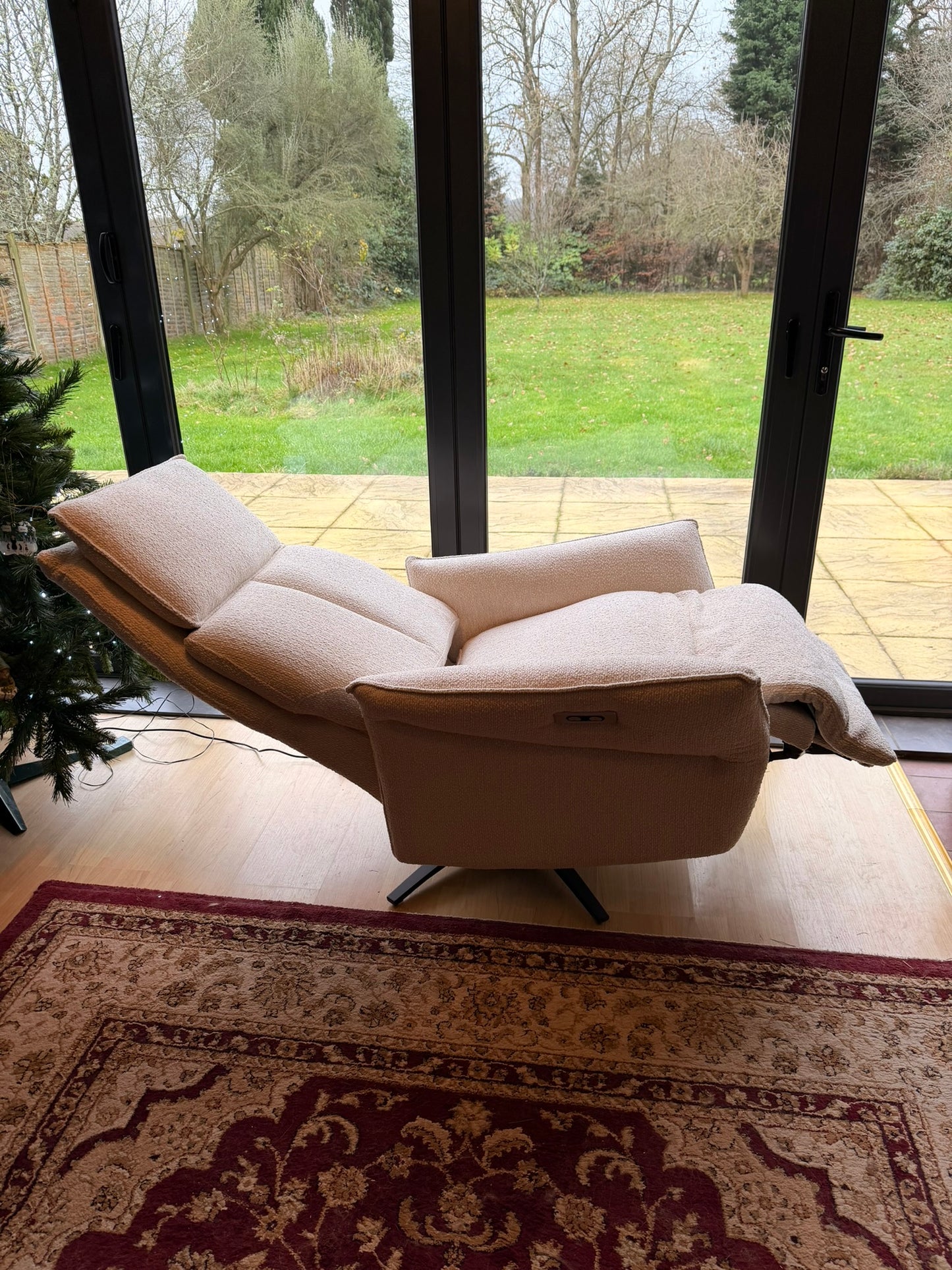 Savannah Swivel Recliner & Integrated Footstool in Vanilla fabric