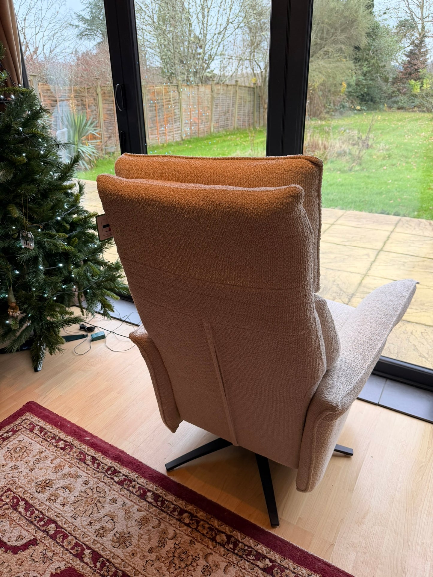 Savannah Swivel Recliner & Integrated Footstool in Vanilla fabric