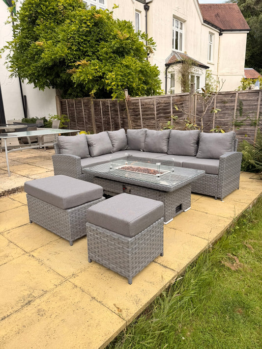 Isobella High Back Left Hand Corner Sofa Set with Fire Pit Rising Table