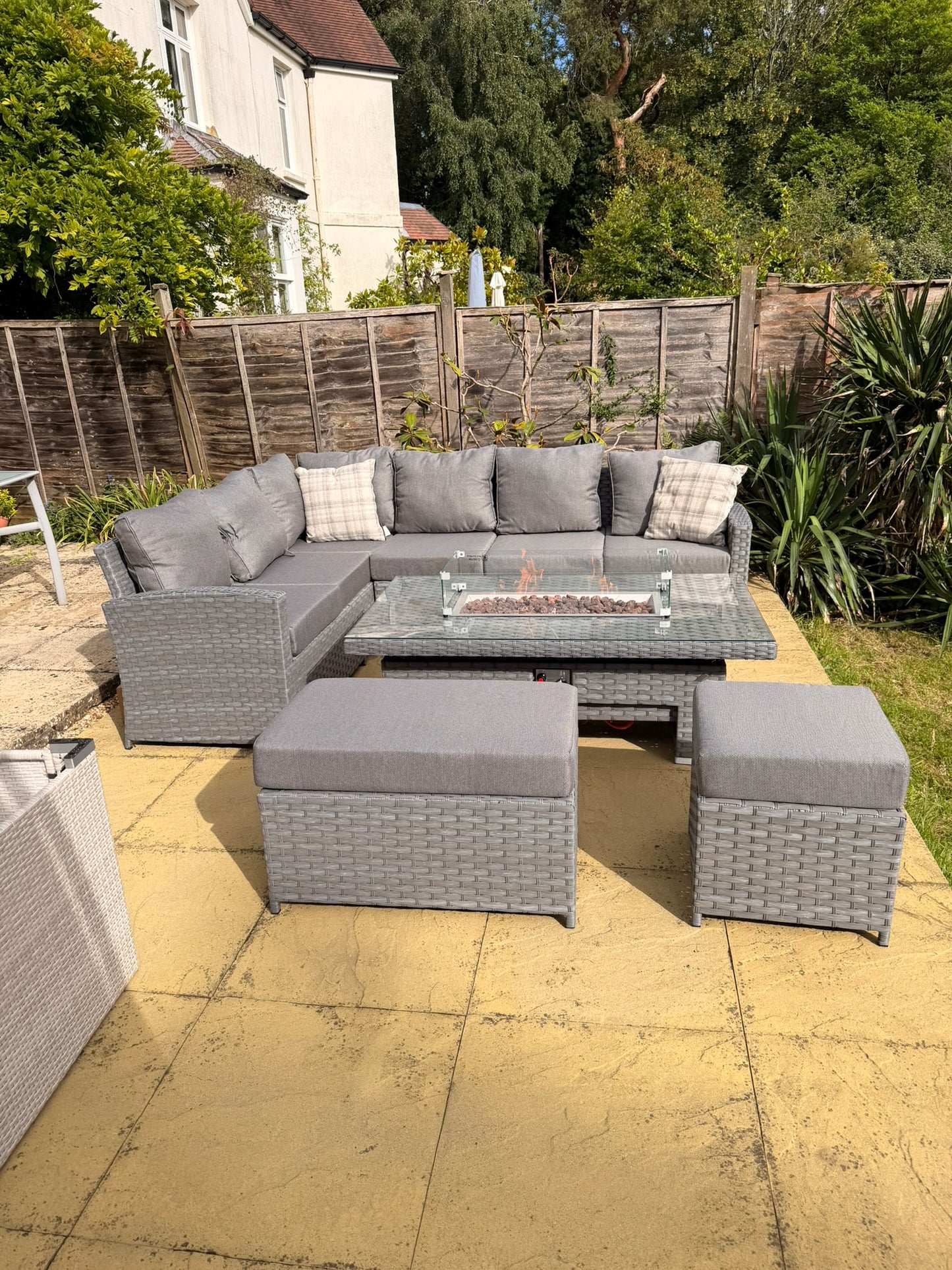 Isobella High Back Left Hand Corner Sofa Set with Fire Pit Rising Table