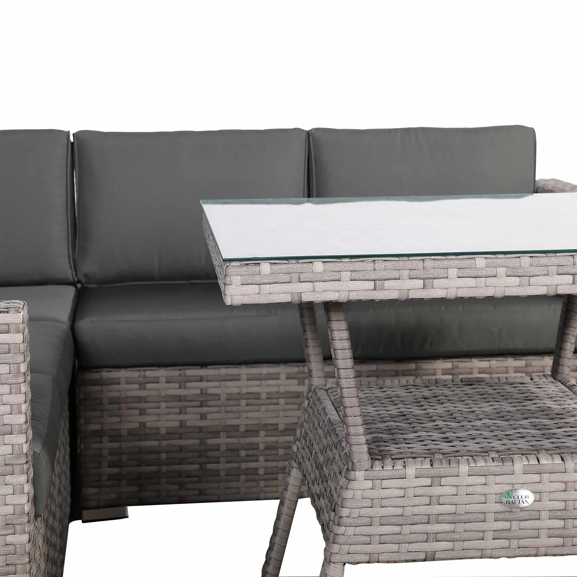 Close-up of Lille corner sofa cushions and grey weave finish