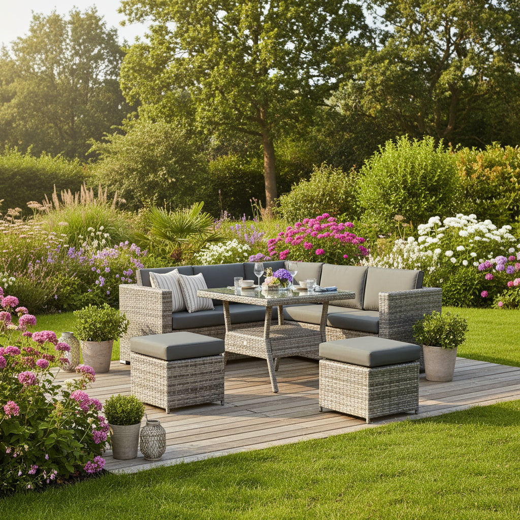 Lille corner sofa set styled in garden setting