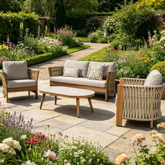 Orion Beige Rope & Wood-Effect Aluminium Frame Sofa Set