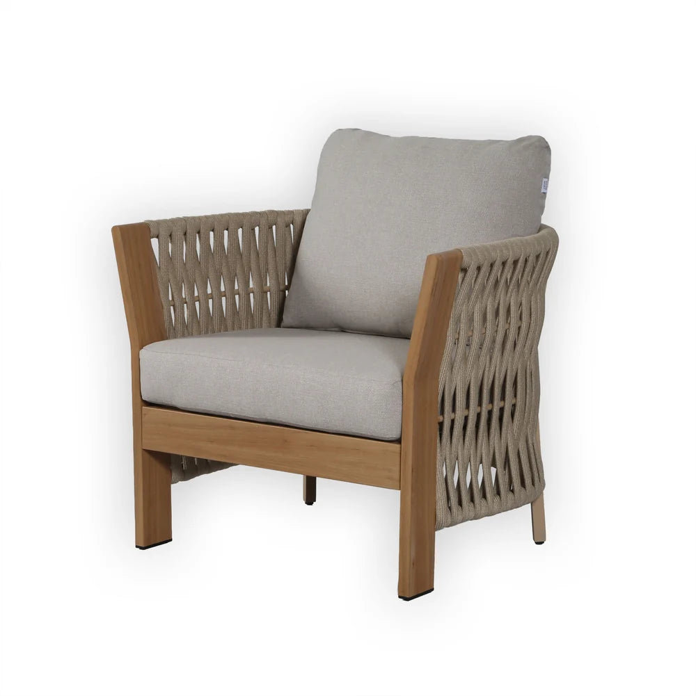 Orion Beige Rope & Wood-Effect Aluminium Frame Sofa Set