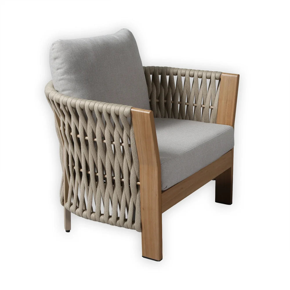 Orion Beige Rope & Wood-Effect Aluminium Frame Sofa Set