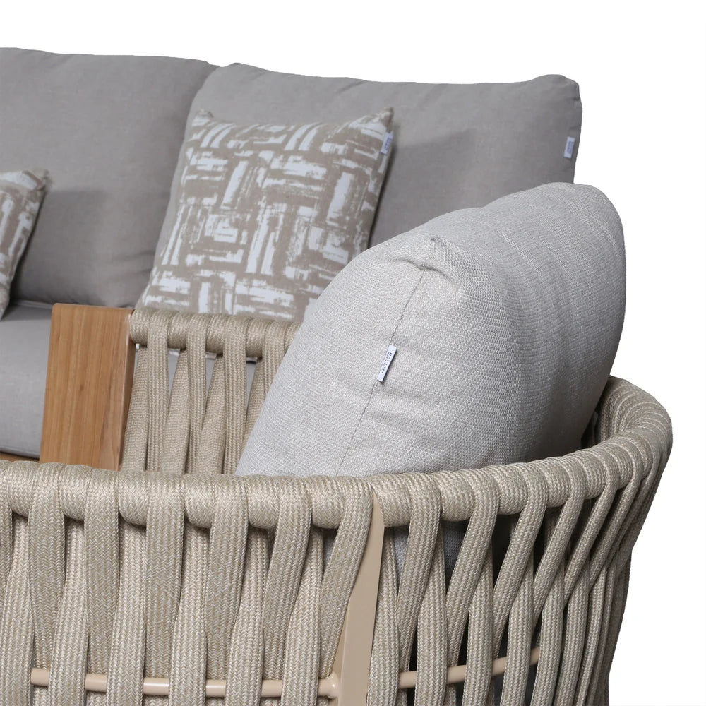 Orion Beige Rope & Wood-Effect Aluminium Frame Sofa Set