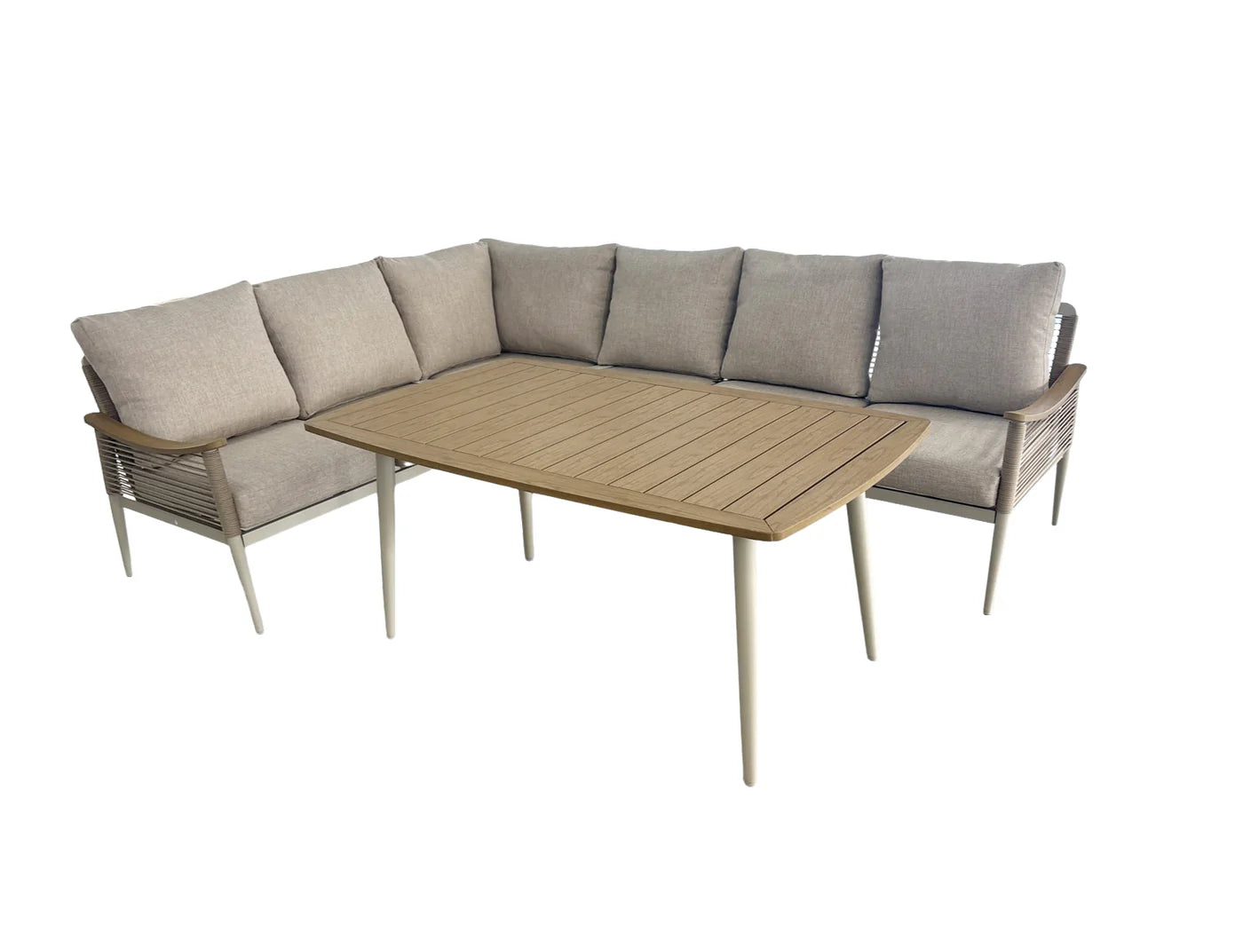 Contemporary Rope Weave Garden Sectional Sofa and Dining Table Set