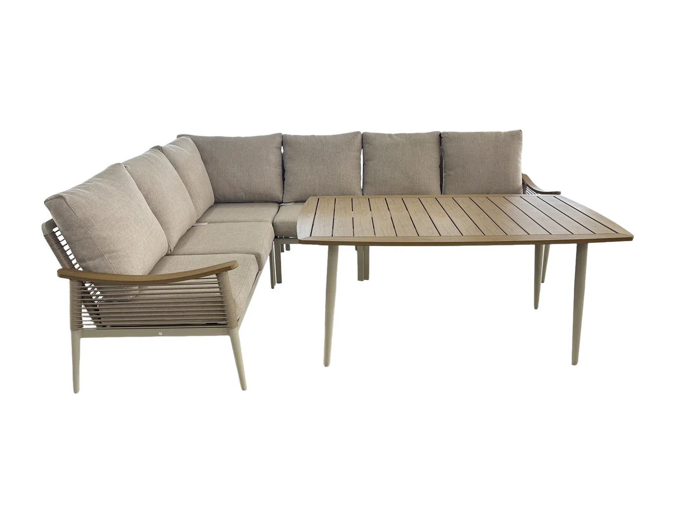 Contemporary Rope Weave Garden Sectional Sofa and Dining Table Set