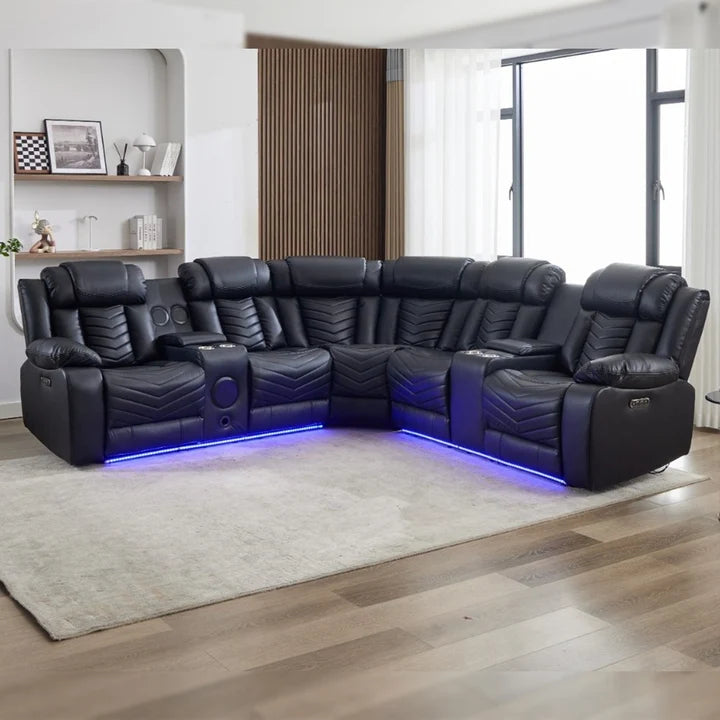 Zeus Leather Electric Recliners Corner Sofa