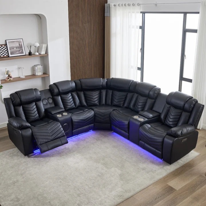 Zeus Leather Electric Recliners Corner Sofa