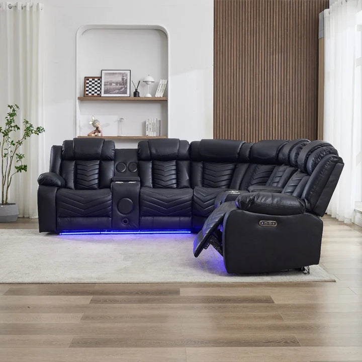 Zeus Leather Electric Recliners Corner Sofa
