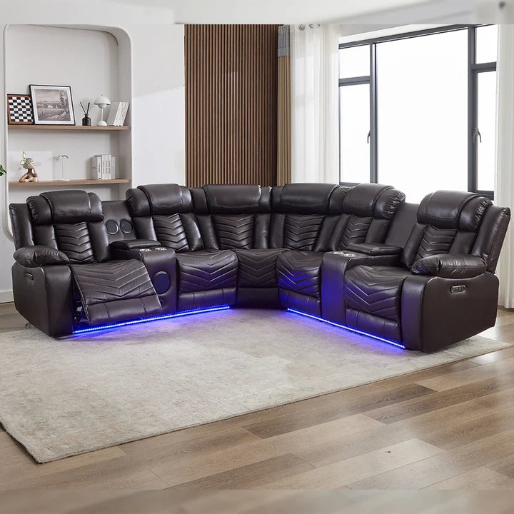 Zeus Leather Electric Recliners Corner Sofa
