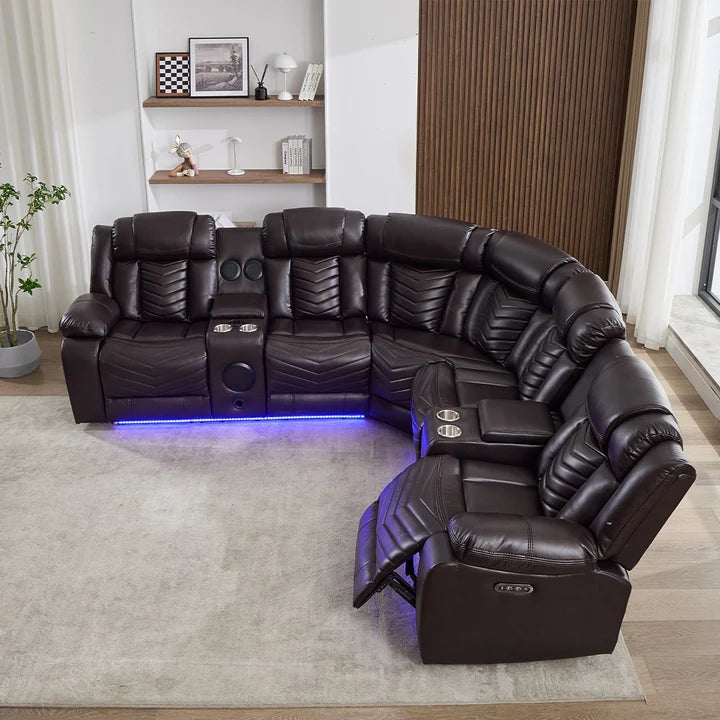 Zeus Leather Electric Recliners Corner Sofa