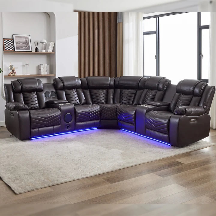 Zeus Leather Electric Recliners Corner Sofa