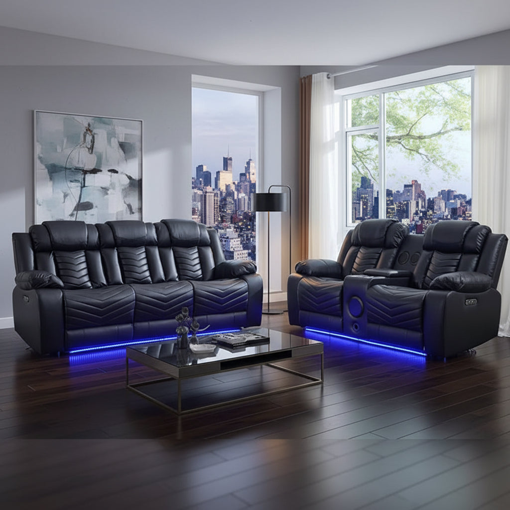 Zeus Leather Electric Recliners Sofa With Cupholders